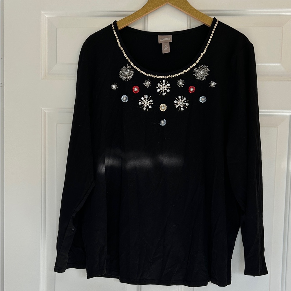 Chico's Black Long Sleeve Top with Embellishments